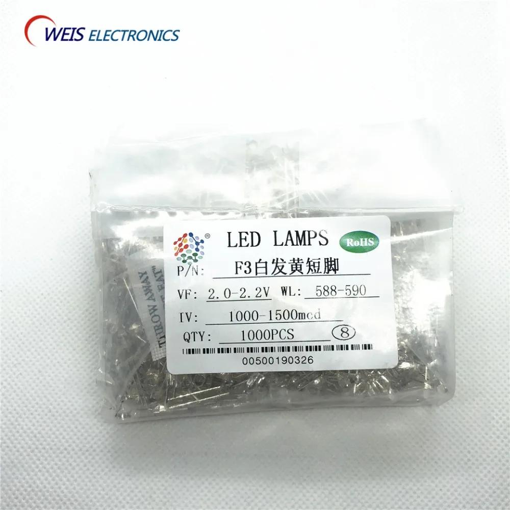 F3 3MM   LED,  Ŭ, ª ,  588-590nm 1000-2.0 v 1000-1500mcd Ʈ  , 2.2 